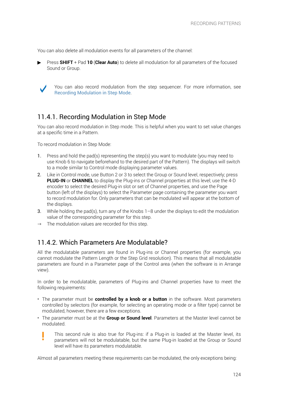 Recording modulation in step mode, Which parameters are modulatable | Native Instruments MASCHINE+ Standalone Production and Performance Instrument User Manual | Page 131 / 215