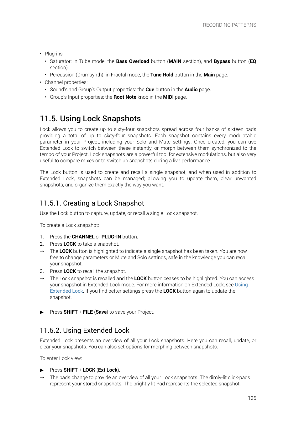Using lock snapshots, Creating a lock snapshot, Using extended lock | Native Instruments MASCHINE+ Standalone Production and Performance Instrument User Manual | Page 132 / 215