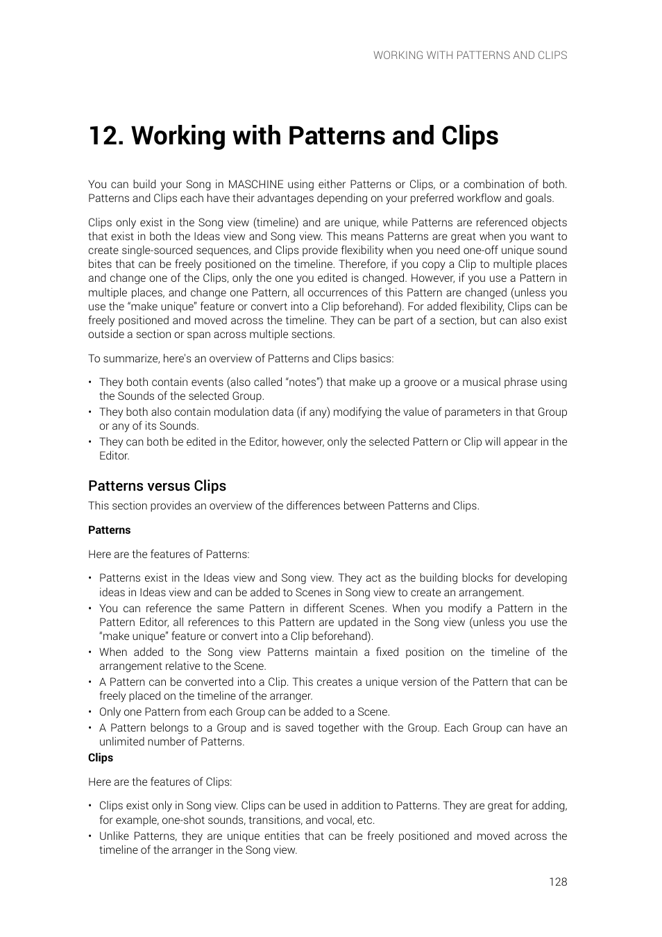 Working with patterns and clips, Working with patterns and, Clips | Working with, Patterns and clips | Native Instruments MASCHINE+ Standalone Production and Performance Instrument User Manual | Page 135 / 215