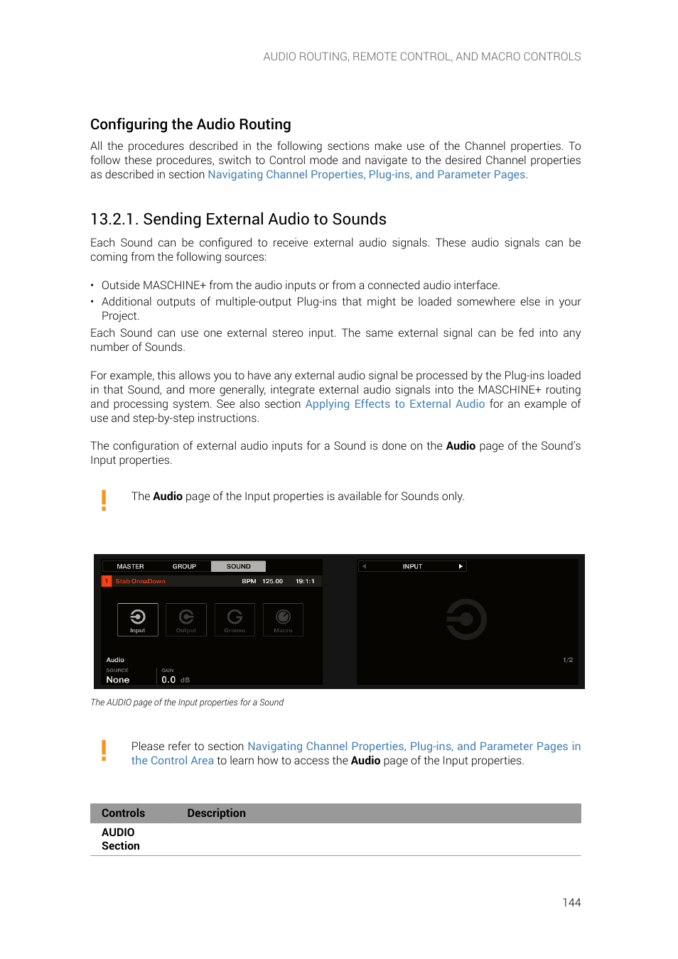 Sending external audio to sounds, Configuring the audio routing | Native Instruments MASCHINE+ Standalone Production and Performance Instrument User Manual | Page 151 / 215