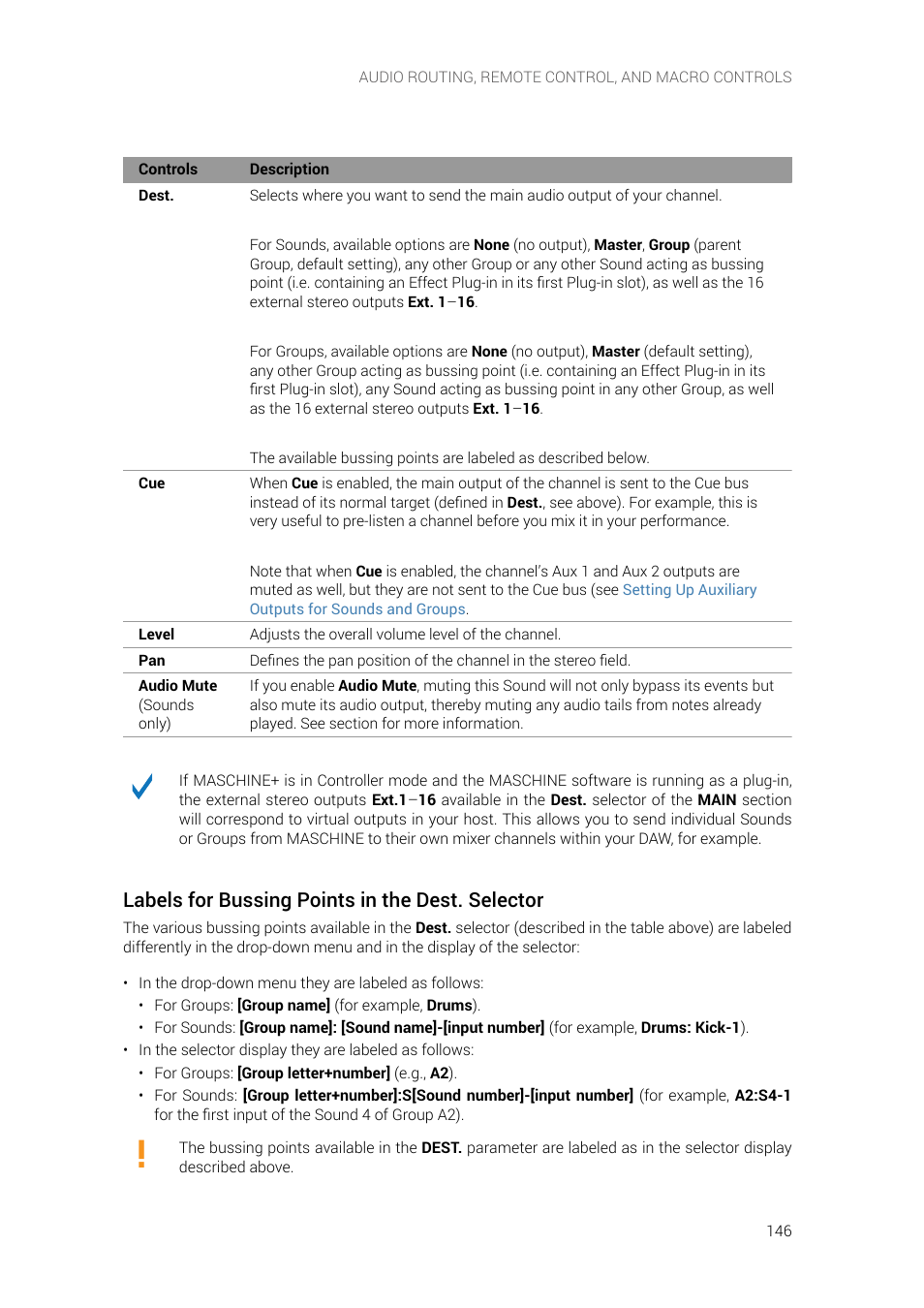 Labels for bussing points in the dest. selector | Native Instruments MASCHINE+ Standalone Production and Performance Instrument User Manual | Page 153 / 215