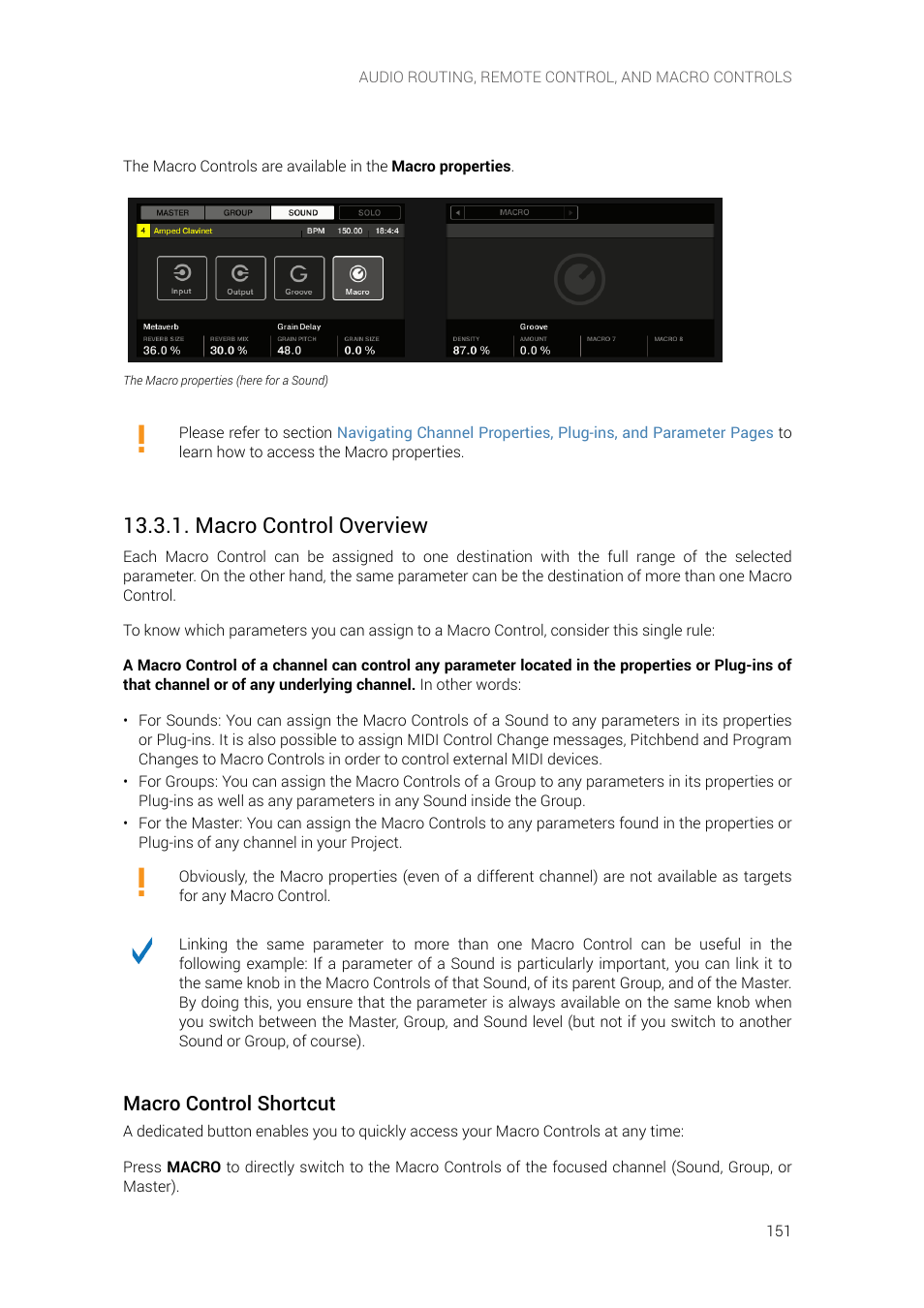 Macro control overview, Macro control shortcut | Native Instruments MASCHINE+ Standalone Production and Performance Instrument User Manual | Page 158 / 215