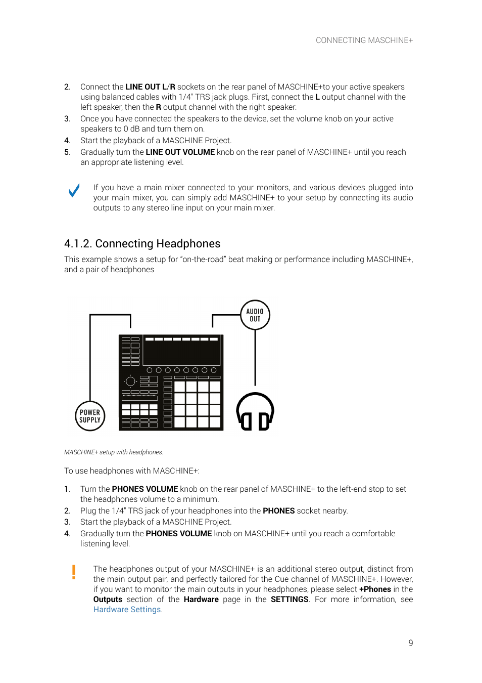 Connecting headphones | Native Instruments MASCHINE+ Standalone Production and Performance Instrument User Manual | Page 16 / 215