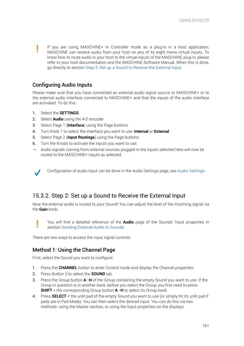 Configuring audio inputs, Method 1: using the channel page | Native Instruments MASCHINE+ Standalone Production and Performance Instrument User Manual | Page 168 / 215