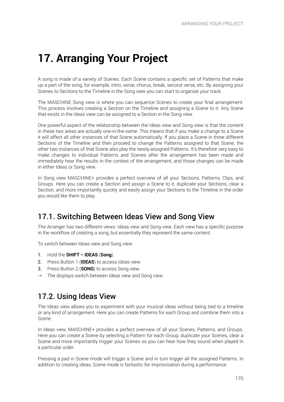 Arranging your project, Switching between ideas view and song view, Using ideas view | Native Instruments MASCHINE+ Standalone Production and Performance Instrument User Manual | Page 177 / 215