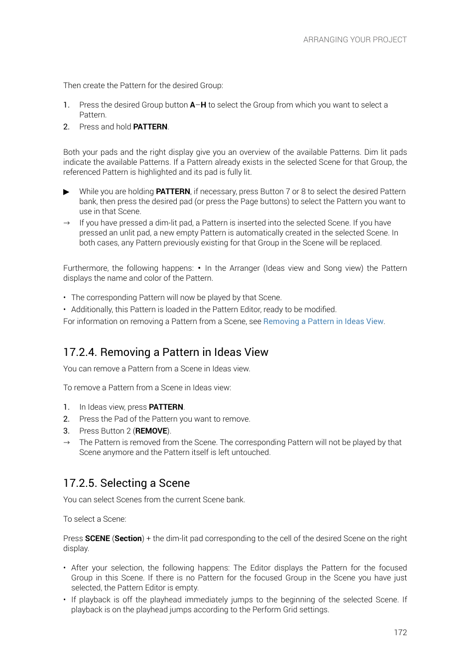 Removing a pattern in ideas view, Selecting a scene | Native Instruments MASCHINE+ Standalone Production and Performance Instrument User Manual | Page 179 / 215