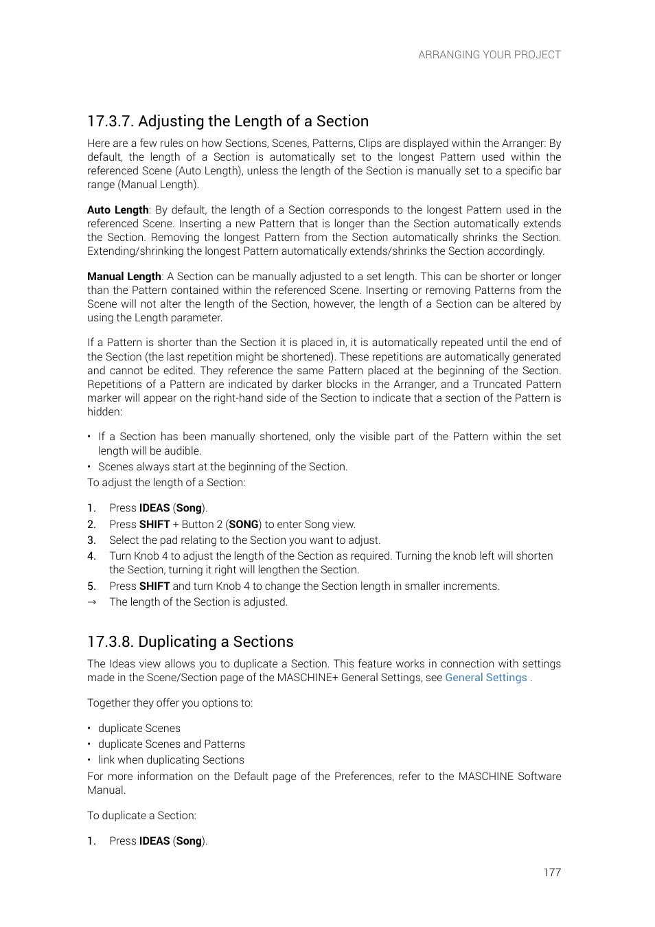 Adjusting the length of a section, Duplicating a sections | Native Instruments MASCHINE+ Standalone Production and Performance Instrument User Manual | Page 184 / 215