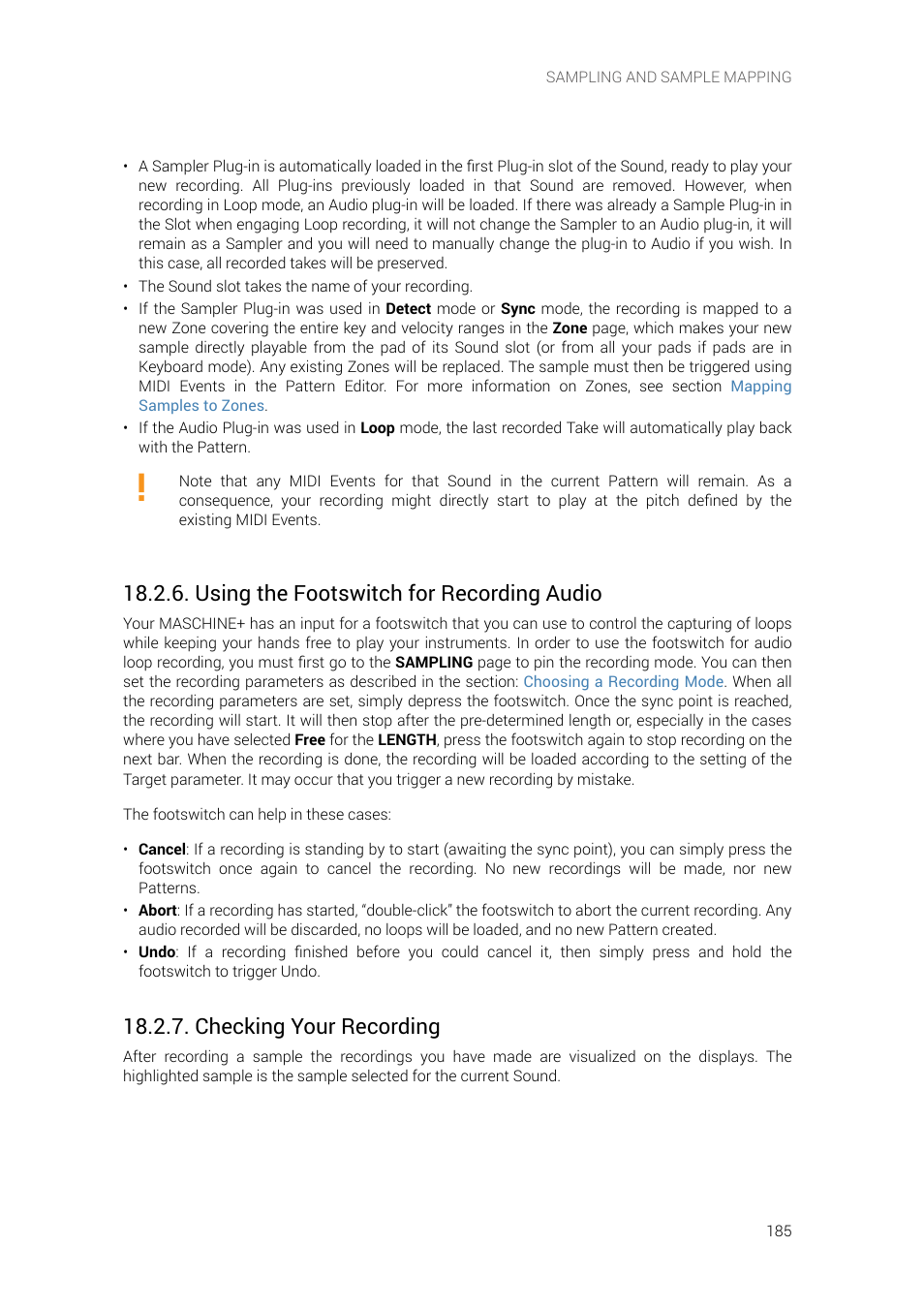 Using the footswitch for recording audio, Checking your recording | Native Instruments MASCHINE+ Standalone Production and Performance Instrument User Manual | Page 192 / 215
