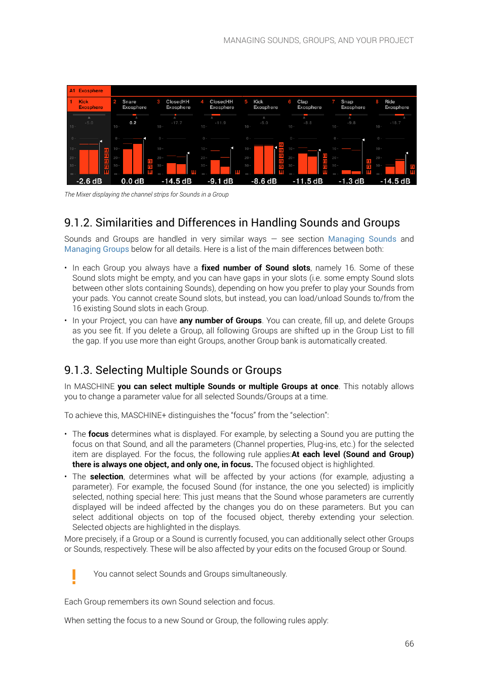 Selecting multiple sounds or groups, For mor | Native Instruments MASCHINE+ Standalone Production and Performance Instrument User Manual | Page 73 / 215