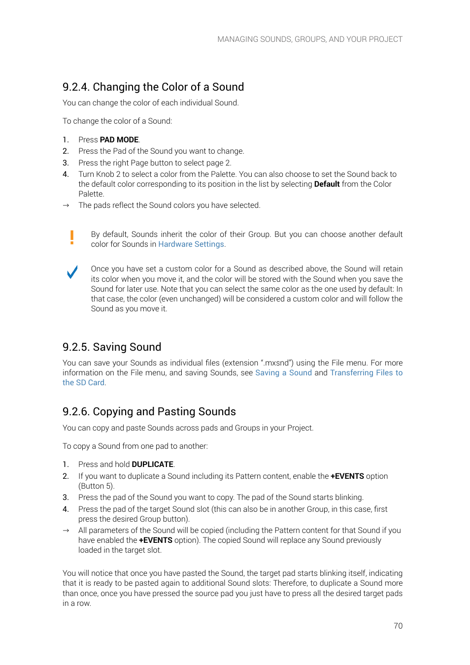 Changing the color of a sound, Saving sound, Copying and pasting sounds | Native Instruments MASCHINE+ Standalone Production and Performance Instrument User Manual | Page 77 / 215