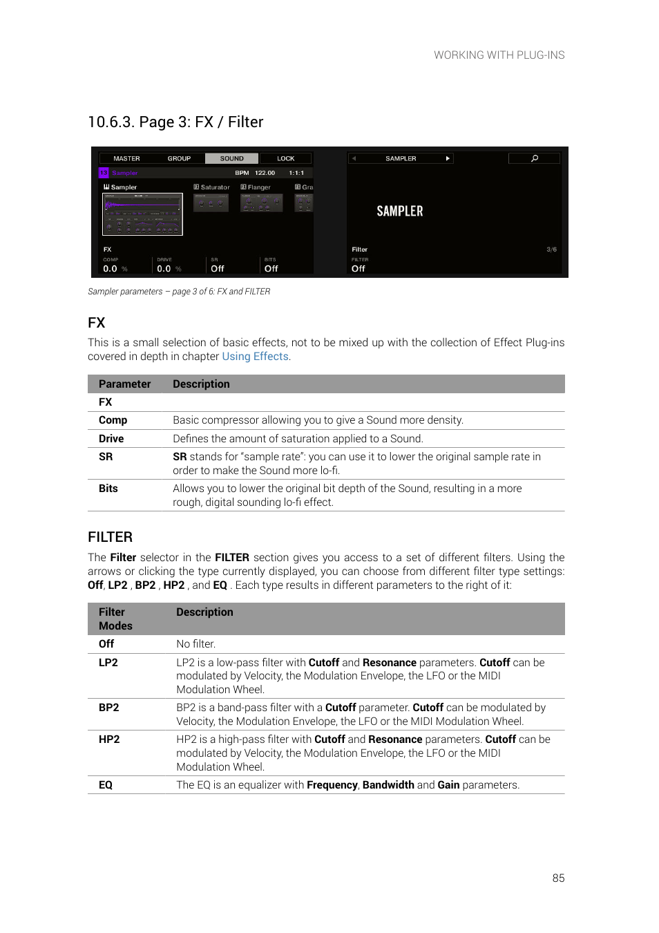 Page 3: fx / filter, Filter | Native Instruments MASCHINE+ Standalone Production and Performance Instrument User Manual | Page 92 / 215