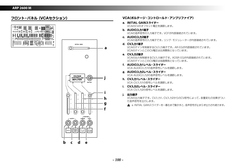 フロント・パネル （vcaセクション | KORG ARP 2600 M Analog Synthesizer Module with Carrying Case User Manual | Page 100 / 116