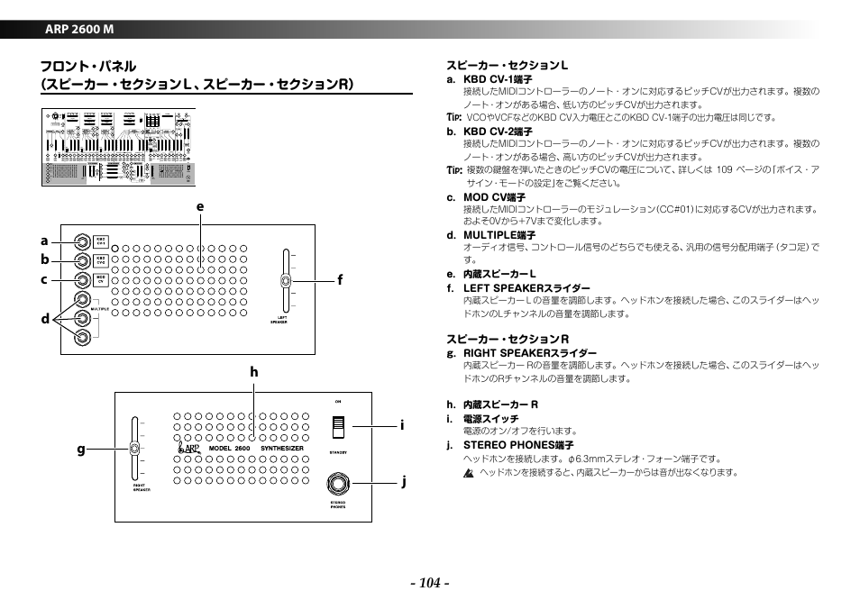 フロント・パネル （スピーカー・セクションｌ、スピーカー・セクションr, フロント・パネル （スピーカー・セクションｌ、ス ピーカー・セクションr | KORG ARP 2600 M Analog Synthesizer Module with Carrying Case User Manual | Page 104 / 116