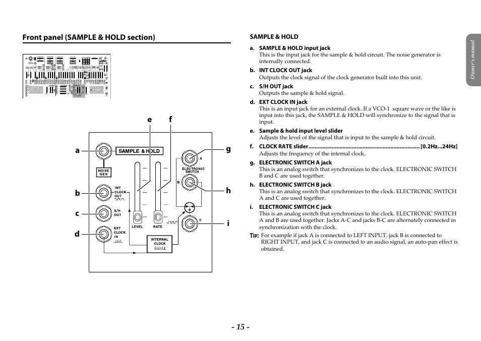 Front panel (sample & hold section) | KORG ARP 2600 M Analog Synthesizer Module with Carrying Case User Manual | Page 15 / 116