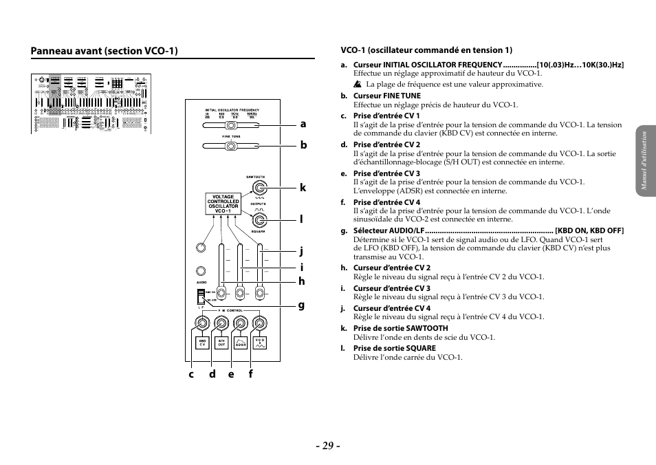 Panneau avant (section vco-1) | KORG ARP 2600 M Analog Synthesizer Module with Carrying Case User Manual | Page 29 / 116