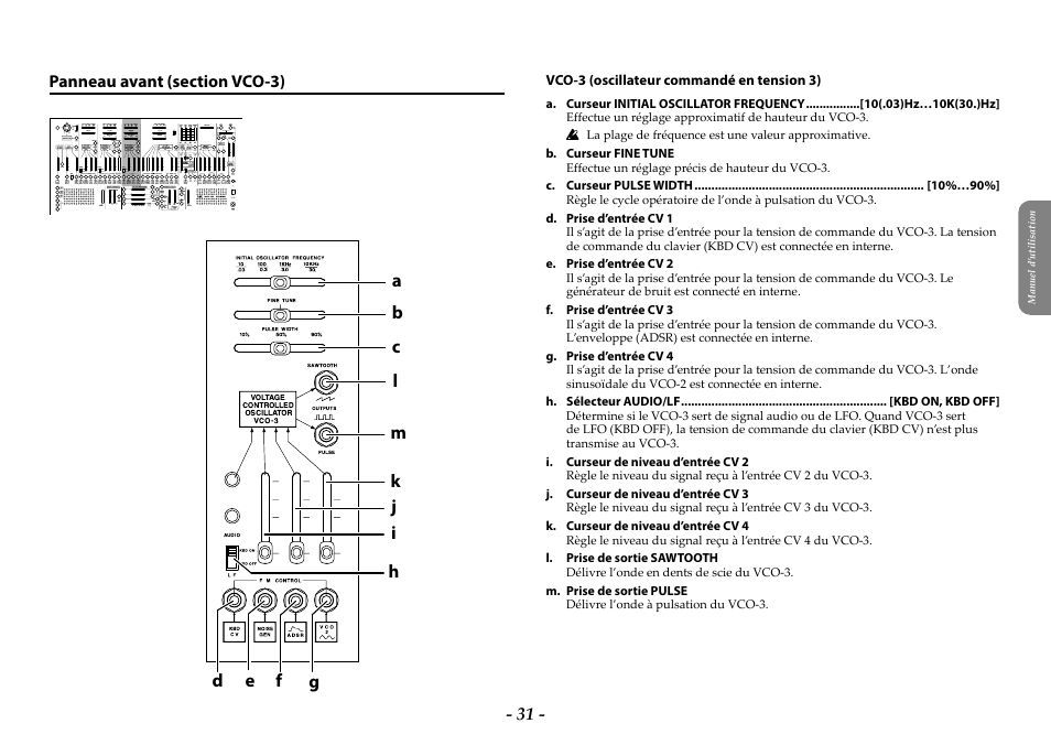 Panneau avant (section vco-3) | KORG ARP 2600 M Analog Synthesizer Module with Carrying Case User Manual | Page 31 / 116