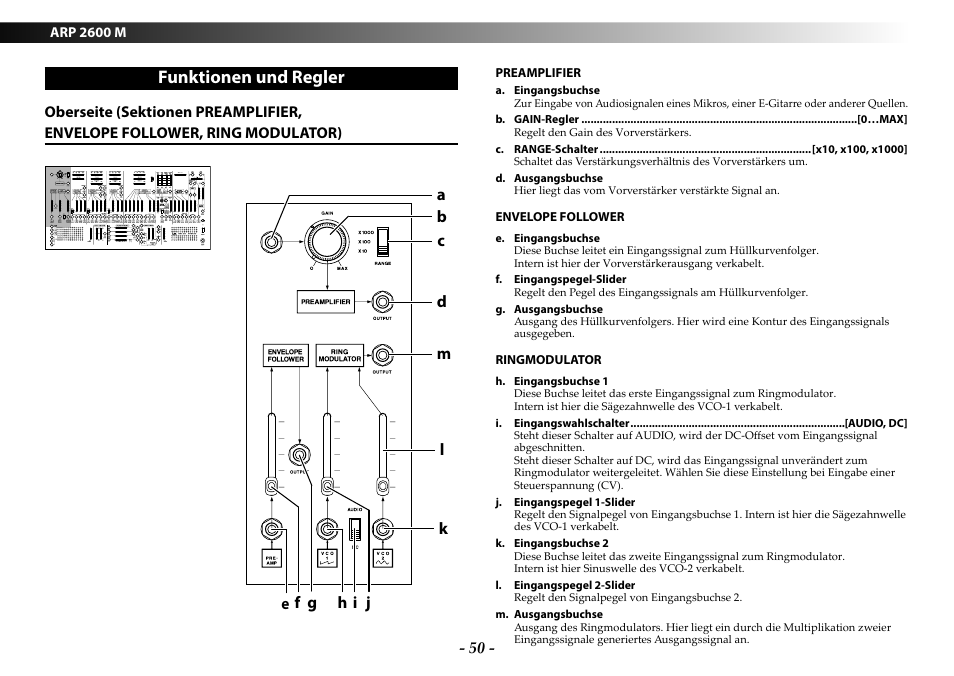 Funktionen und regler | KORG ARP 2600 M Analog Synthesizer Module with Carrying Case User Manual | Page 50 / 116