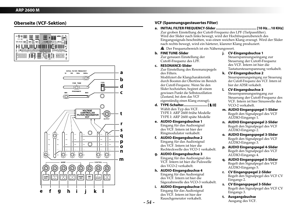 Oberseite (vcf-sektion), 54 - oberseite (vcf-sektion) | KORG ARP 2600 M Analog Synthesizer Module with Carrying Case User Manual | Page 54 / 116