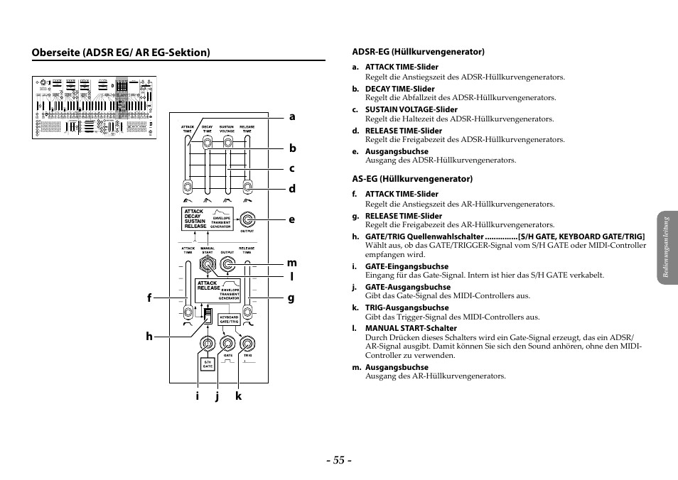 Oberseite (adsr eg/ ar eg-sektion) | KORG ARP 2600 M Analog Synthesizer Module with Carrying Case User Manual | Page 55 / 116