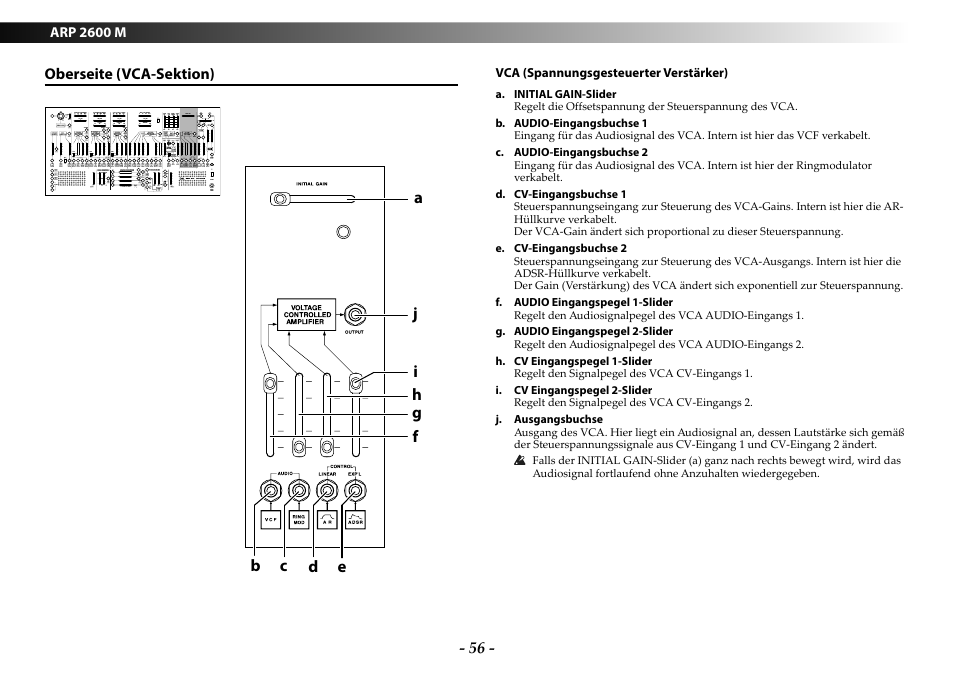 Oberseite (vca-sektion) | KORG ARP 2600 M Analog Synthesizer Module with Carrying Case User Manual | Page 56 / 116