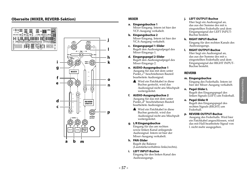 Oberseite (mixer, reverb-sektion) | KORG ARP 2600 M Analog Synthesizer Module with Carrying Case User Manual | Page 57 / 116