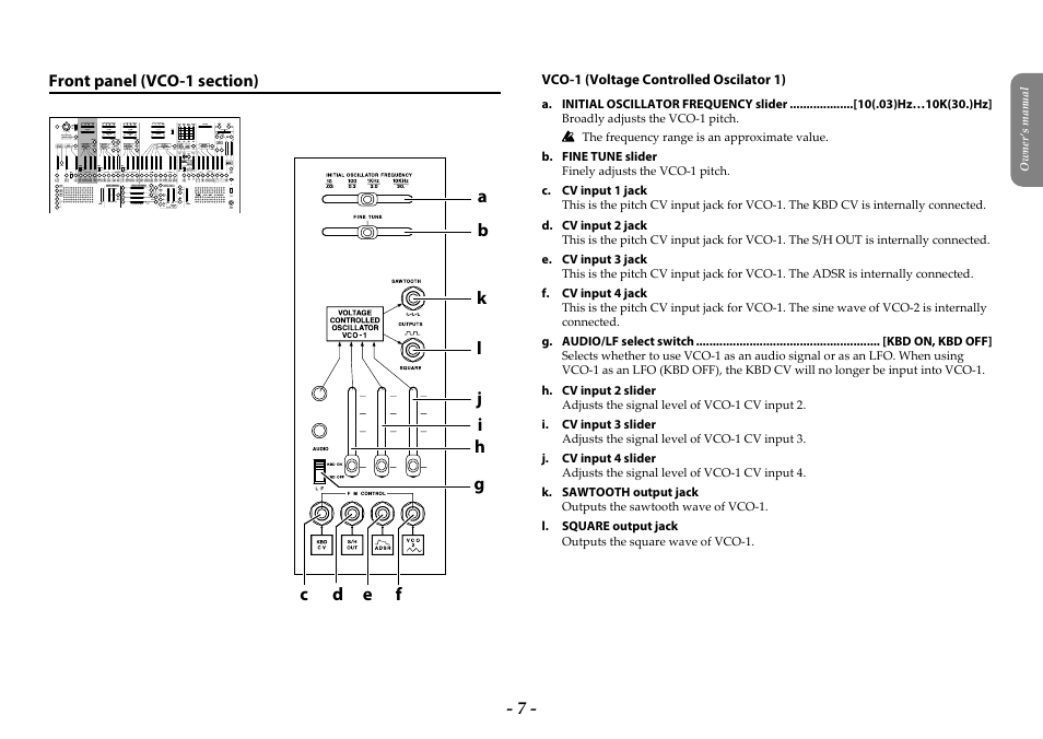 Front panel (vco-1 section) | KORG ARP 2600 M Analog Synthesizer Module with Carrying Case User Manual | Page 7 / 116