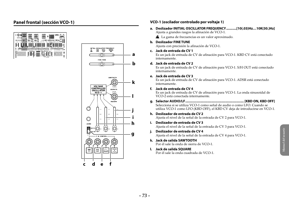 Panel frontal (sección vco-1) | KORG ARP 2600 M Analog Synthesizer Module with Carrying Case User Manual | Page 73 / 116