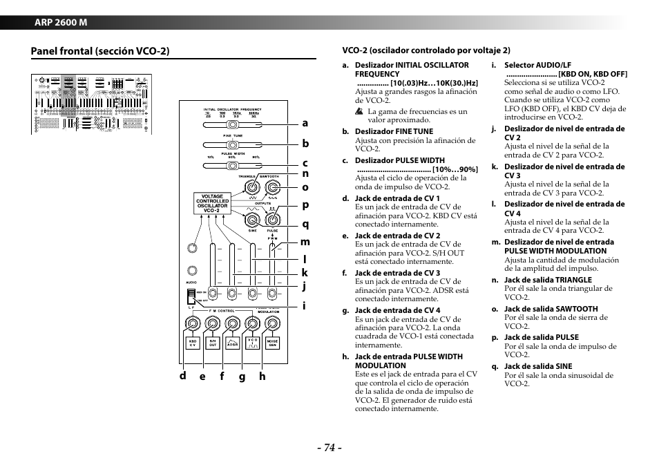 Panel frontal (sección vco-2), 74 - panel frontal (sección vco-2) | KORG ARP 2600 M Analog Synthesizer Module with Carrying Case User Manual | Page 74 / 116