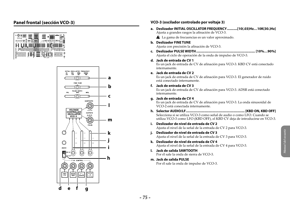 Panel frontal (sección vco-3) | KORG ARP 2600 M Analog Synthesizer Module with Carrying Case User Manual | Page 75 / 116