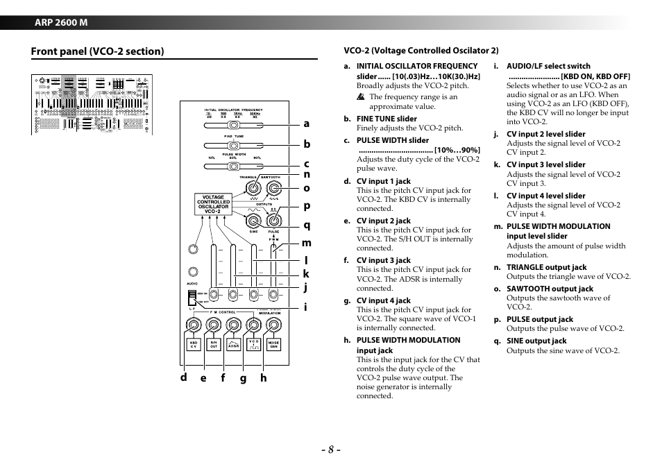 Front panel (vco-2 section) | KORG ARP 2600 M Analog Synthesizer Module with Carrying Case User Manual | Page 8 / 116