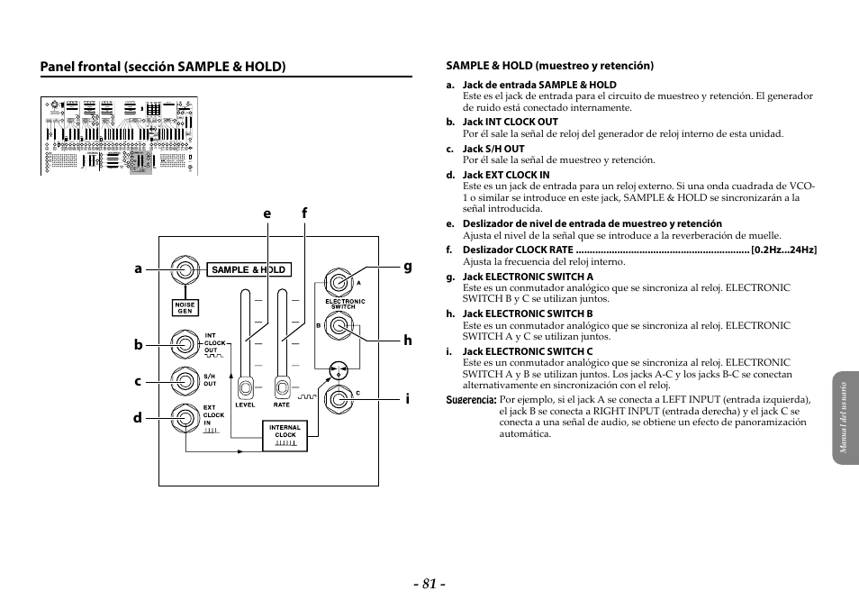 Panel frontal (sección sample & hold) | KORG ARP 2600 M Analog Synthesizer Module with Carrying Case User Manual | Page 81 / 116