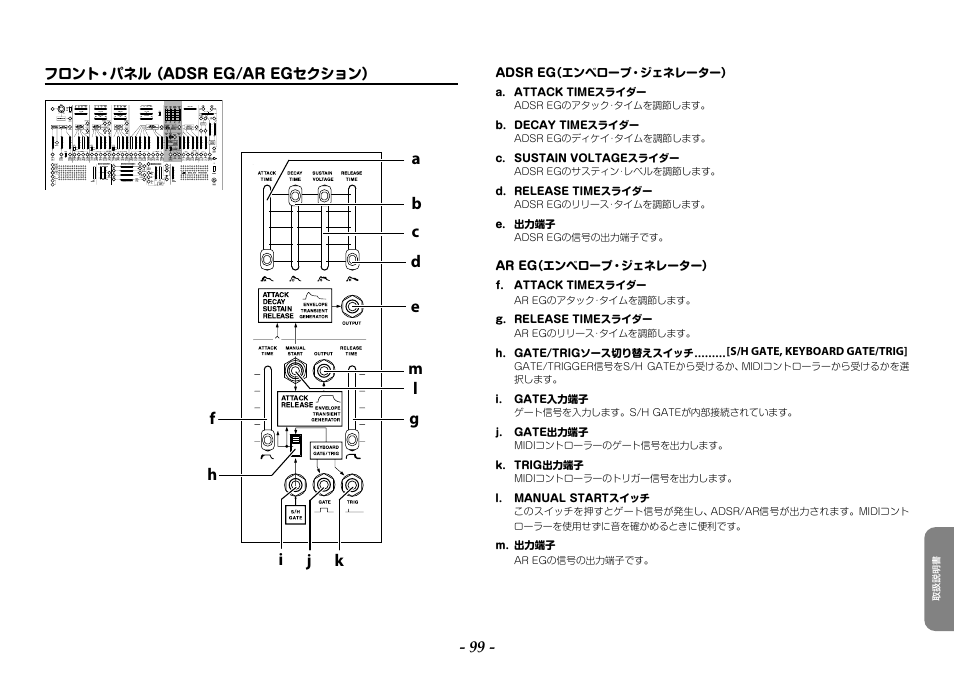 フロント・パネル （adsr eg/ar egセクション | KORG ARP 2600 M Analog Synthesizer Module with Carrying Case User Manual | Page 99 / 116