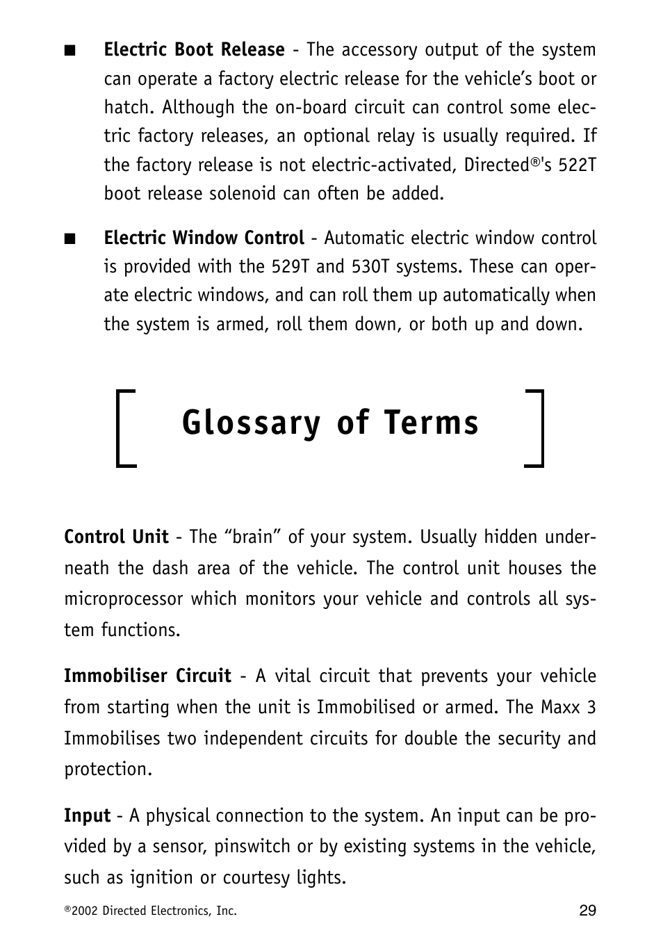 Glossary of terms | Directed Electronics MAXX3 User Manual | Page 29 / 34