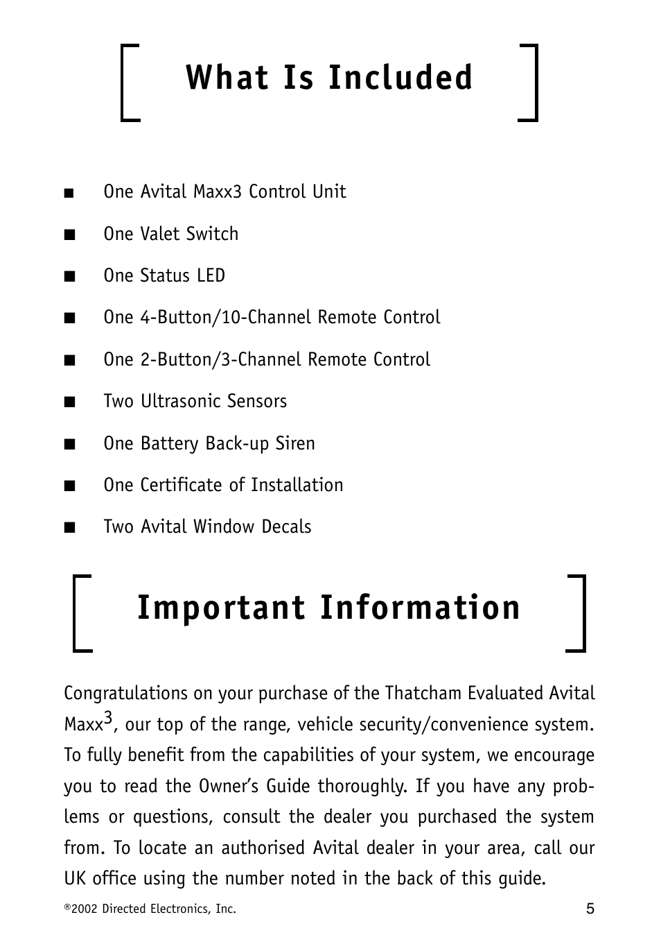 What is included, Important information | Directed Electronics MAXX3 User Manual | Page 5 / 34