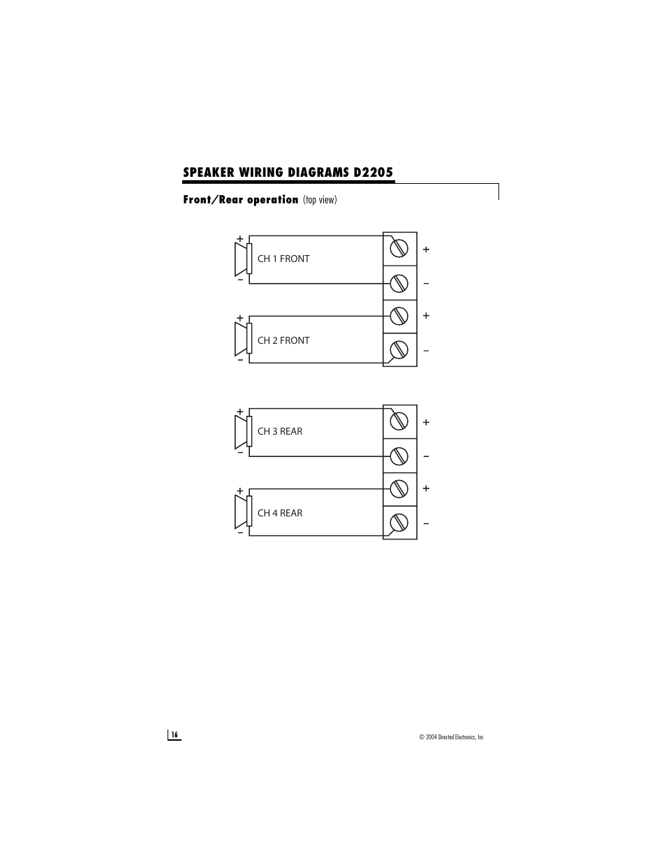 Speaker wiring diagrams d2205 | Directed Electronics A1004 User Manual | Page 16 / 23