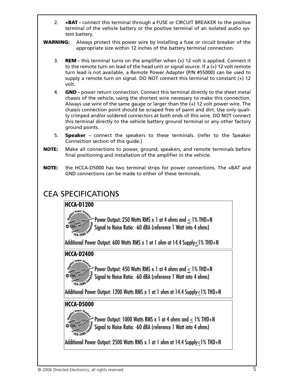 Cea specifications | Directed Electronics HCCA-D1200 User Manual | Page 6 / 24