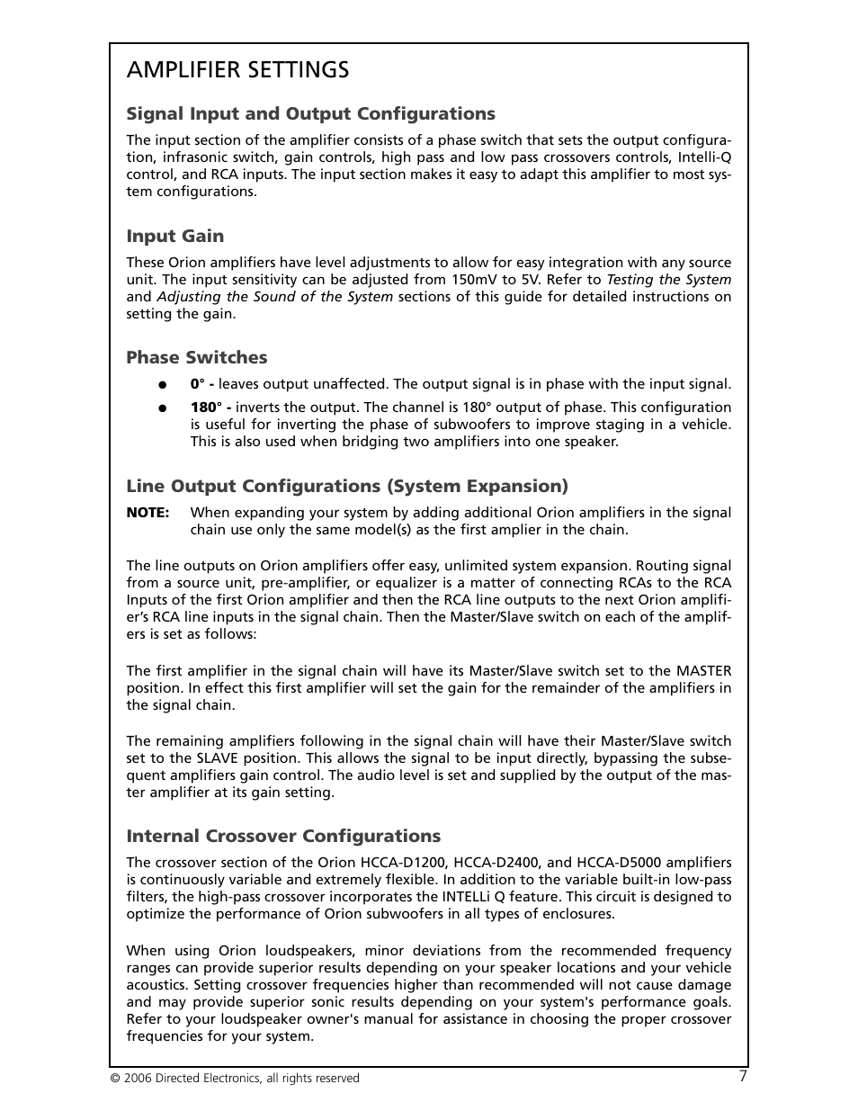 Amplifier settings | Directed Electronics HCCA-D1200 User Manual | Page 8 / 24