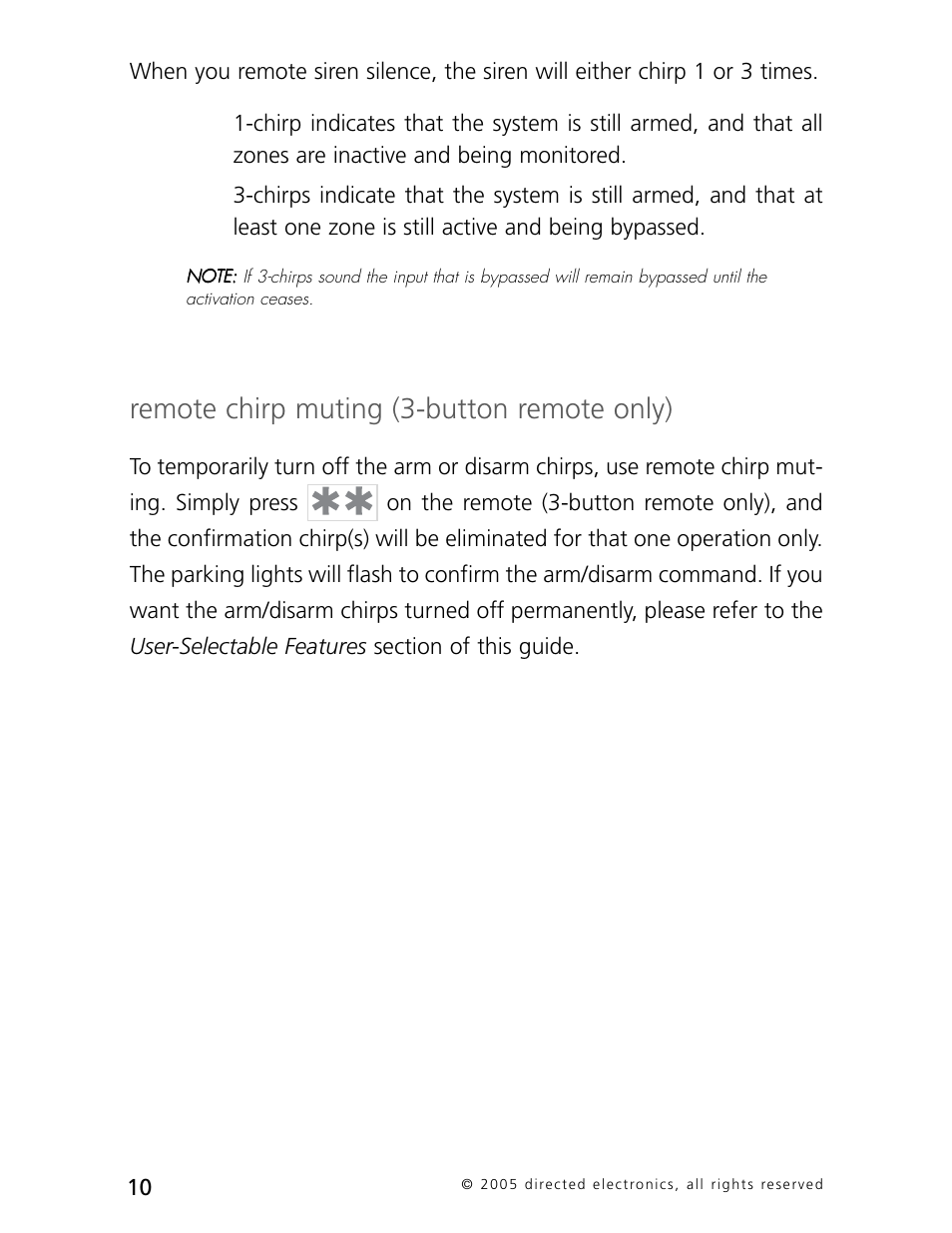 Remote chirp muting (3-button remote only) | Directed Electronics 3000 User Manual | Page 13 / 38
