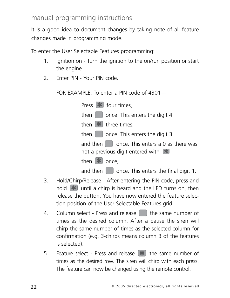Manual programming instructions | Directed Electronics 3000 User Manual | Page 25 / 38