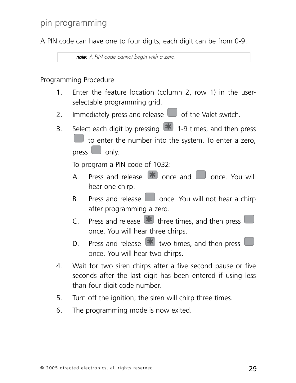 Pin programming | Directed Electronics 3000 User Manual | Page 32 / 38