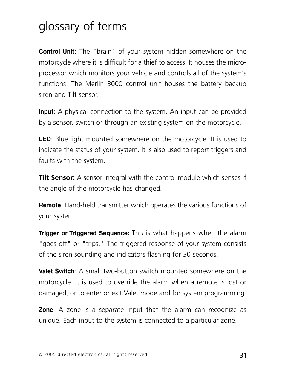 Glossary of terms | Directed Electronics 3000 User Manual | Page 34 / 38
