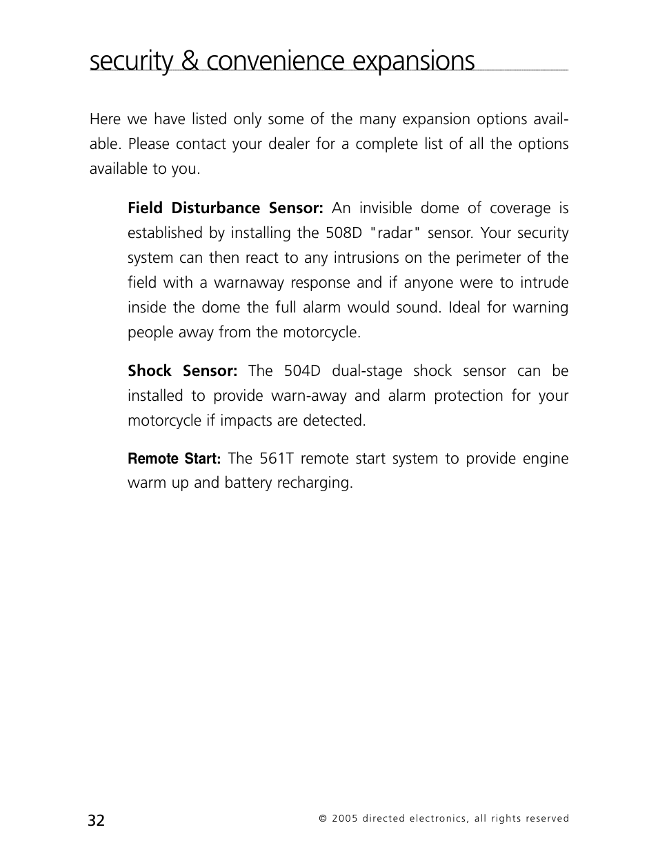 Security & convenience expansions | Directed Electronics 3000 User Manual | Page 35 / 38