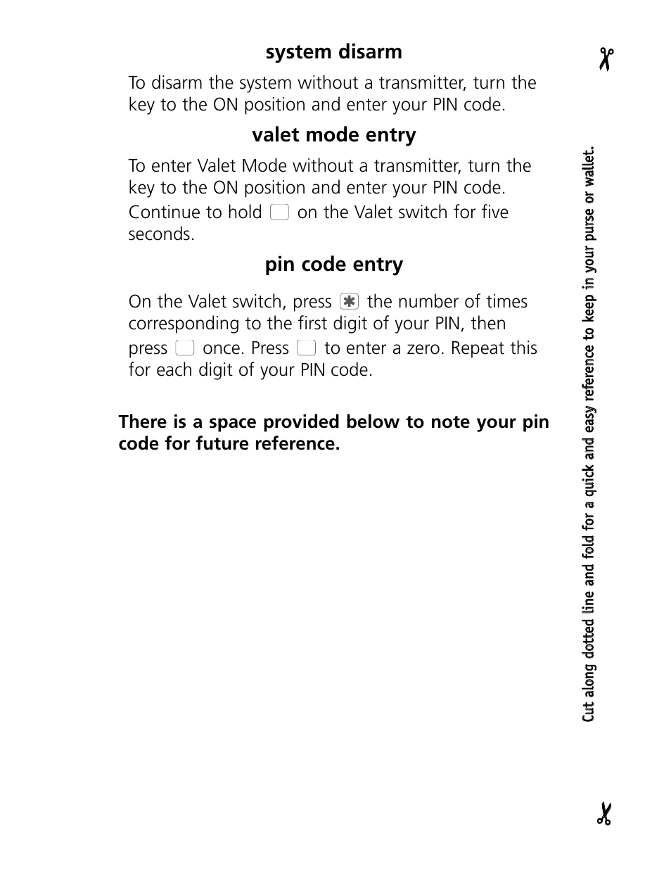 System disarm, Valet mode entry, Pin code entry | Directed Electronics 3000 User Manual | Page 37 / 38