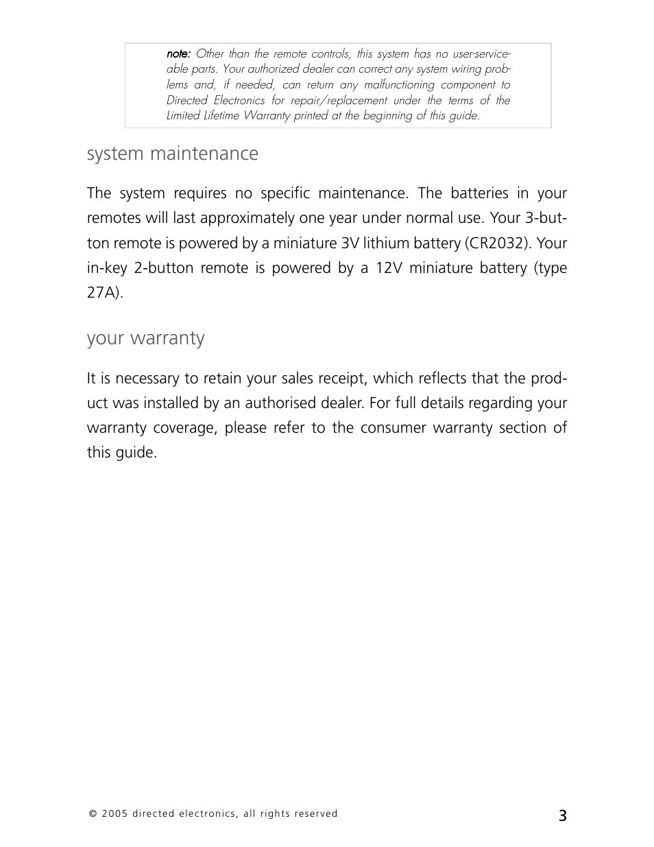 System maintenance, Your warranty | Directed Electronics 3000 User Manual | Page 6 / 38