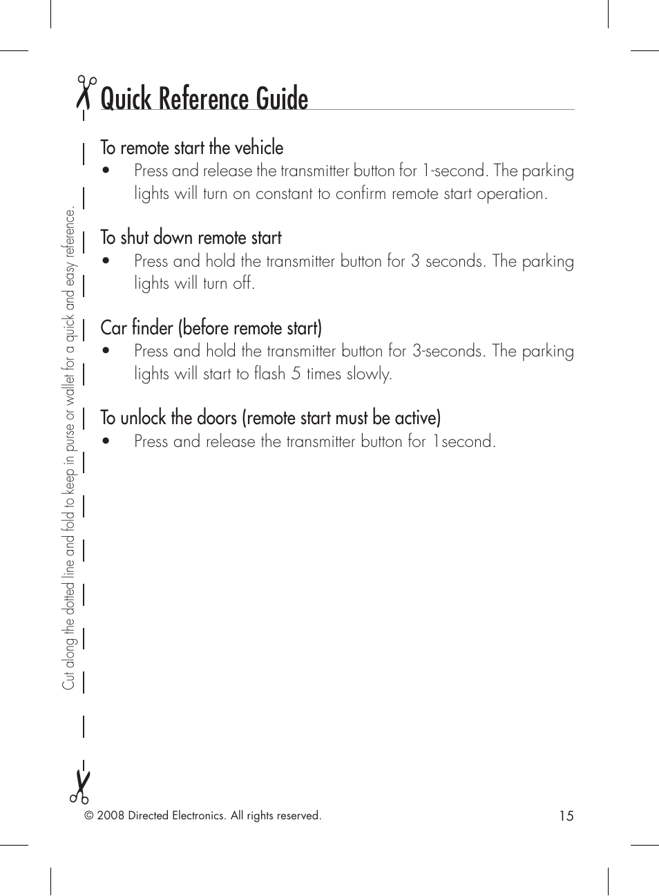 Quick reference guide | Directed Electronics 4113 User Manual | Page 15 / 20