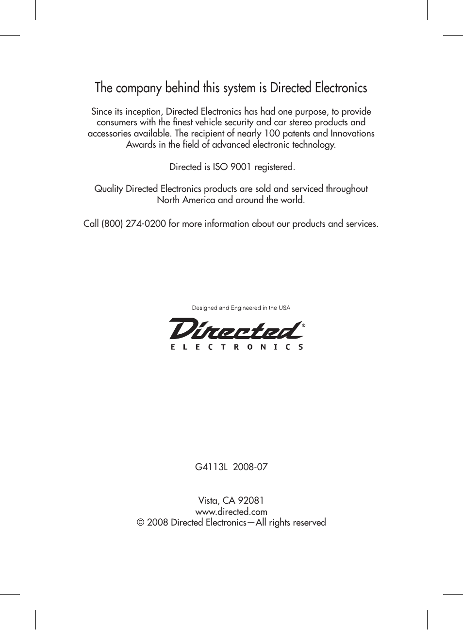 Directed Electronics 4113 User Manual | Page 20 / 20