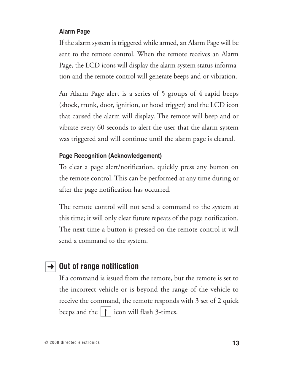 Out of range notification | Directed Electronics Matrix1X User Manual | Page 18 / 51