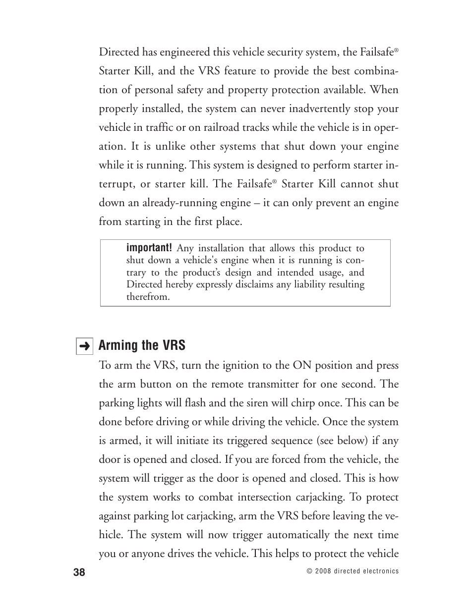 Arming the vrs | Directed Electronics Matrix1X User Manual | Page 43 / 51