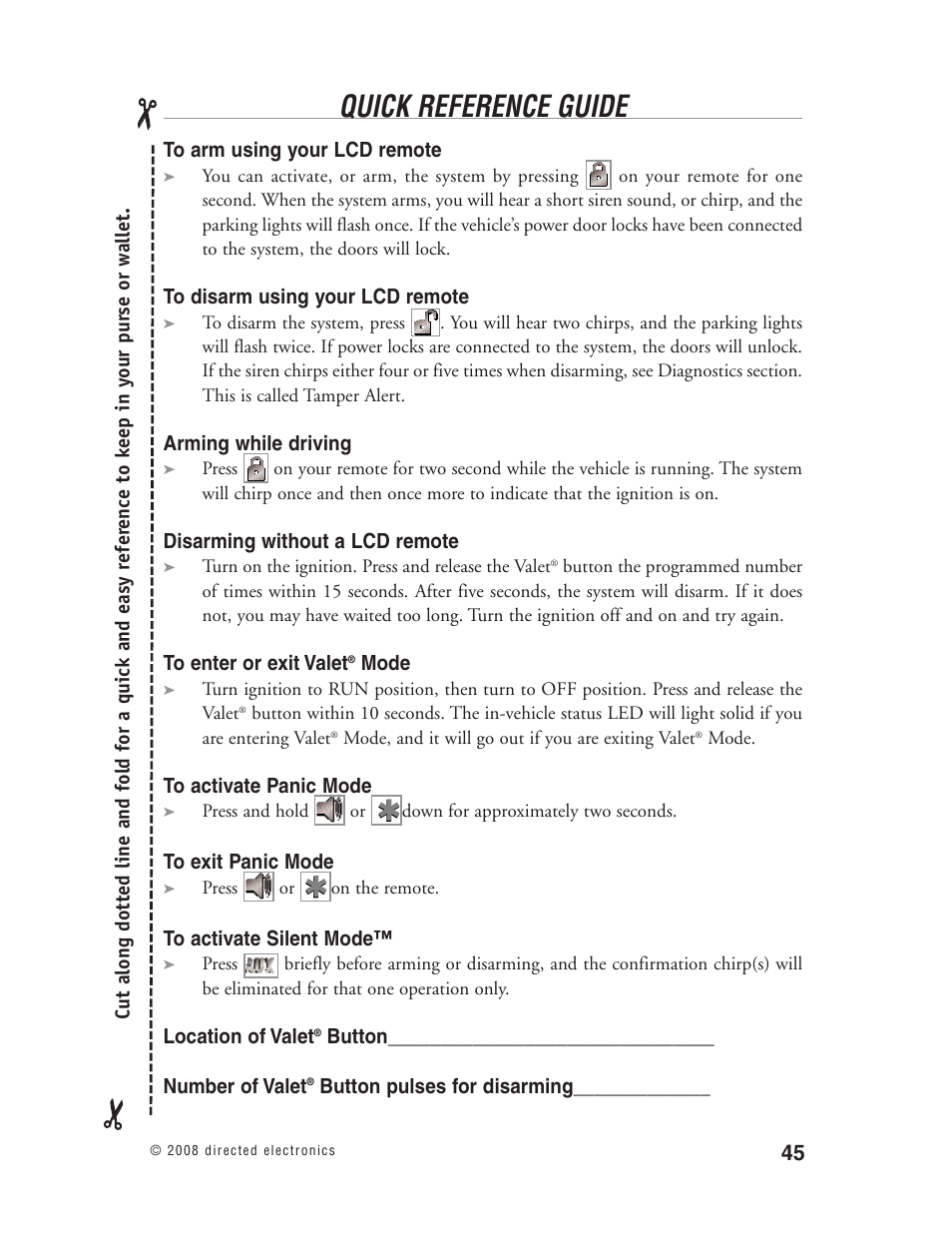 Quick reference guide | Directed Electronics Matrix1X User Manual | Page 50 / 51