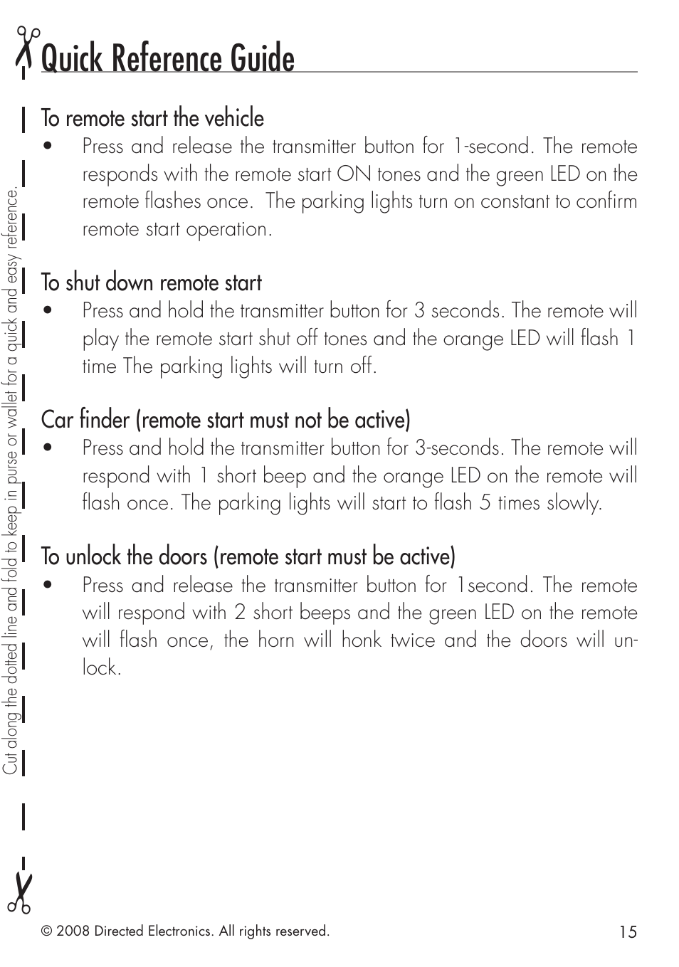 Quick reference guide | Directed Electronics G4203X User Manual | Page 15 / 20